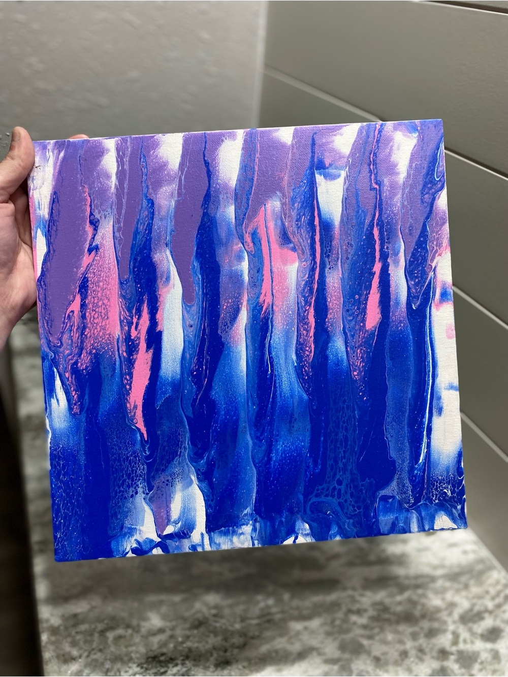 Hand Crafted Blue and Pink Abstract Painting - Picture 5 of 6